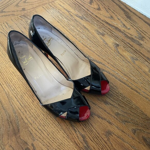 Christian Louboutin Black Patent Leather Shelley Peep Toe Pump - Picture 4 of 5